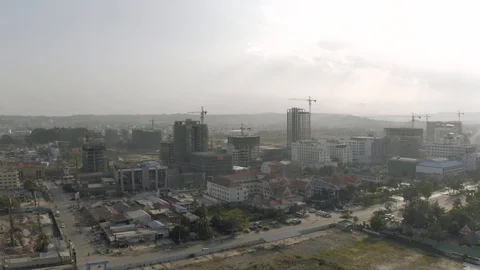 Sunrise time Construction Cranes and building process 4K Drone shot 스톡 동영상 119365829