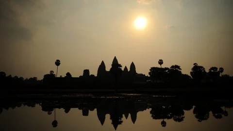 Sunrise Time Lapse Angkor Wat Temple Cambodia Landmark View From Across The Moat Stock Footage 109306050