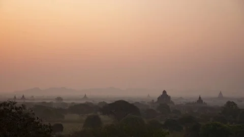 Sunrise time lapse Bagan ancient temples, Myanmar, Burma Stock Footage 84788771