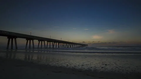Sunrise Time Lapse at The Beach By The Pier Stock Footage 56911319