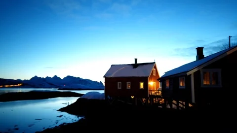 Sunrise time lapse during winter in Lofoten Islands, Norway Stock Footage 108738283