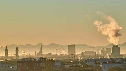 Sunrise time lapse in Munich with view on the alps. Munich during sunrise. Stock Footage 144985977