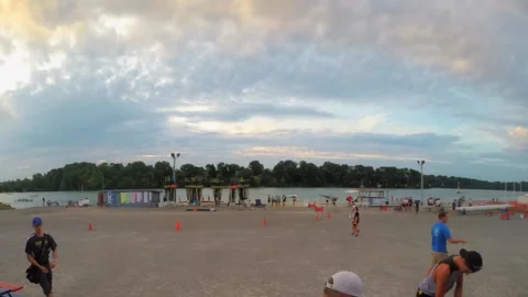 Sunrise Time-lapse of Practice Dock Launch at the Royal Canadian Henley Regatta Stock Footage 141204913
