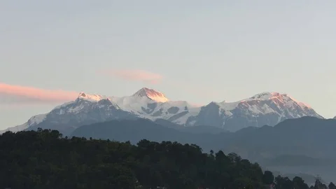 Sunrise Time lapse of Snow Capped Himalayan Ridge Mountains - Pokhara Nepal 2 Stock Footage 82048298
