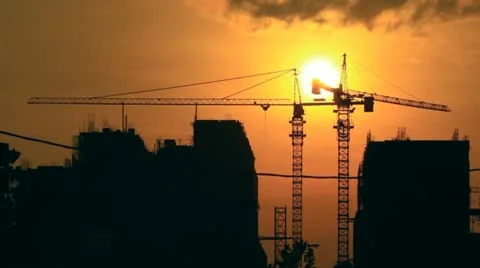 Sunrise Time Lapse with Under Construction Building in Fore Ground Stock Footage 22349420