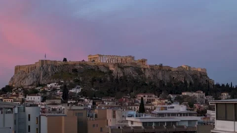 Sunrise time lapse view of the Acropolis of Athens Stock Footage 193989213