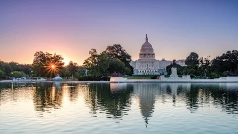 Sunrise Timelapse of Capitol Reflecting Pool Stock Footage 92586694