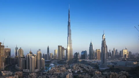 Sunrise timelapse, downtown of Dubai, UAE Stock Footage