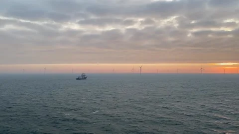 Sunrise Timelapse Offshore Windfarm Stock Footage 218387259