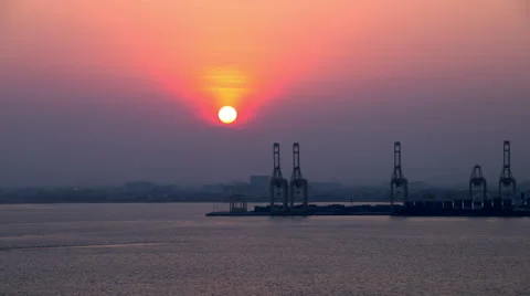 Sunrise Timelapse over Docks and Ships in Penang Malaysia Stock Footage 61859064