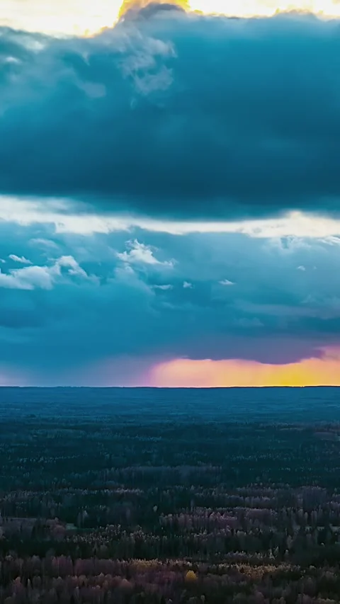 Sunrise Timelapse Over Endless Forest Horizon in Latvia With Storm Clouds Stock Footage 342471612