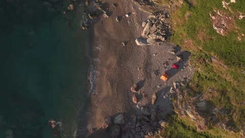 Sunrise at Tiny Hidden Beach in. Howth19 - 4K Cinematic Drone Footage - Stock Footage 284326095