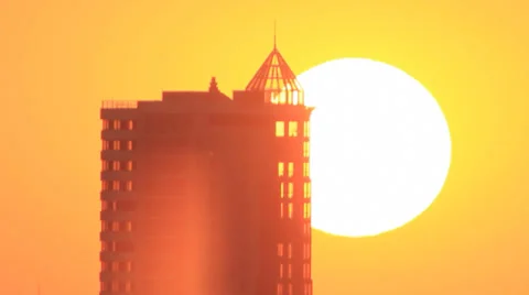 Sunrise at town skyscraper background Stock Footage 33219360