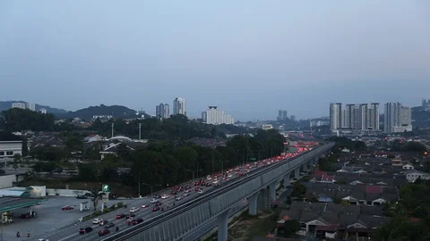 Sunrise traffic in high way in Kuala Lumpur. Blurred data of cars and drivers. Stock Footage 101794817