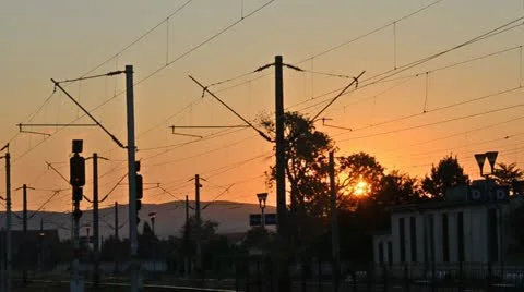 Sunrise train station Stock Footage 11874318