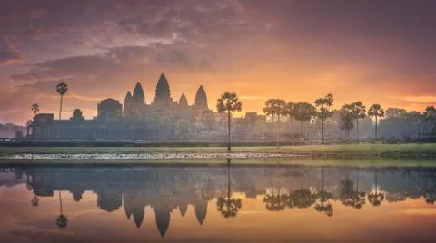 Sunrise view of ancient temple complex Angkor Wat Siem Reap, Cambodia Stock Photos