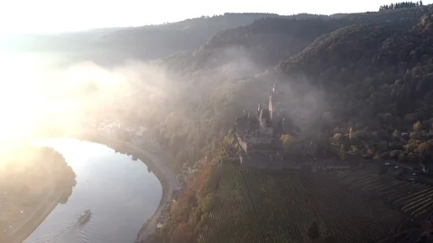 Sunrise View of Cochem in Germany with the Medieval Castle Overlooking the River Stock Footage 97104239