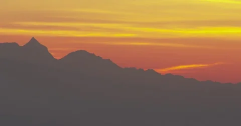 Sunrise view of Gan Chenpo Mountain Range in Nagarkot, Nepal Stock Footage 72998968