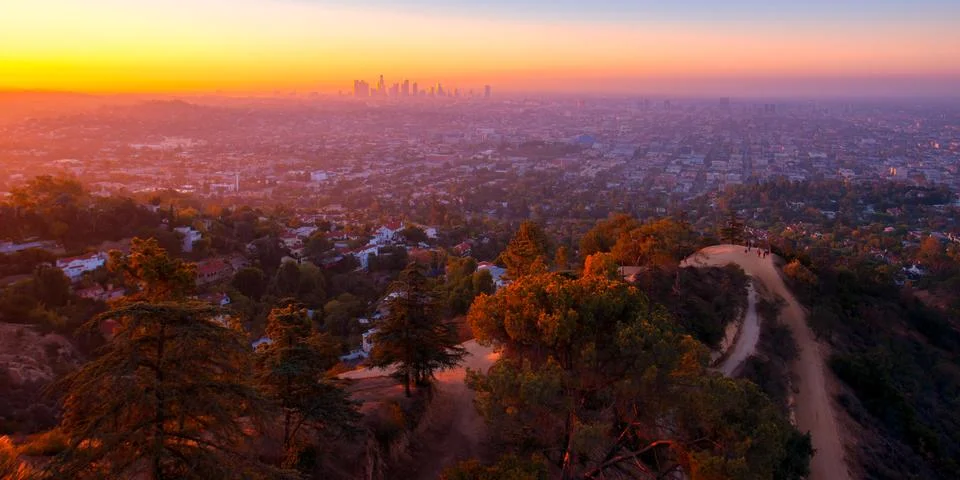 Sunrise view from griffith observatory Stock Photos