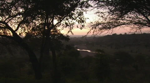 Sunrise view lodge tarangire river Stock Footage