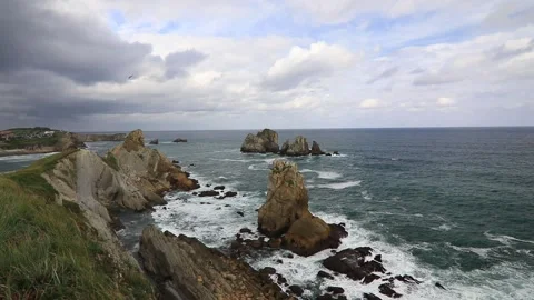 Sunrise view of Playa de la Arnia, Cantabria, Spain. Stock Footage 98472334