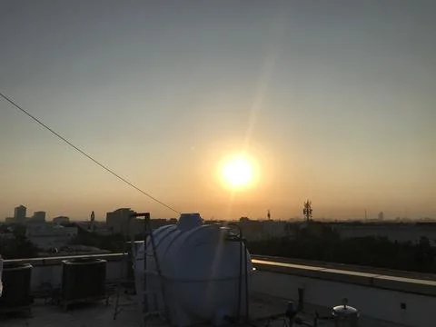 The sunrise view from the rooftop Stock Photos