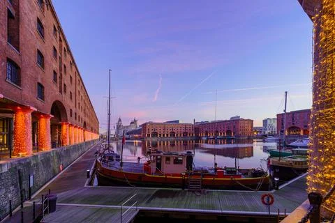 Sunrise view of the Royal Albert Dock, in Liverpool Stock Photos