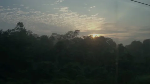 Sunrise View From A Running Train In Malaysia, Stock Footage 134747253
