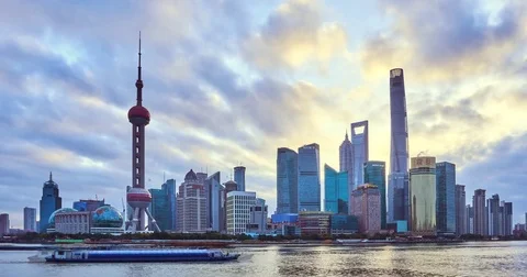 Sunrise View Shanghai skyline, Zoom in (4K,Time-lapse) Stock Footage