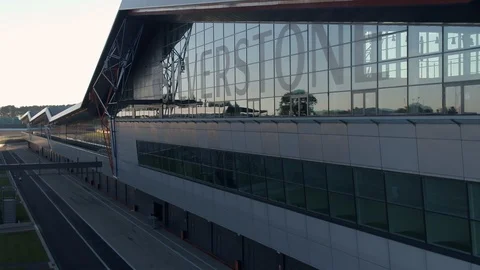 Sunrise View of the Silverstone Race Circuit at the International Pit Straight Stock Footage 112256404