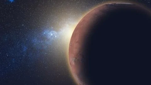 Sunrise view from space: Mars Red Planet Foto stock