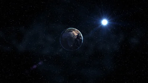 Sunrise view from space on Planet Earth and Sun. World rotating on its axis Stock Footage 86957816