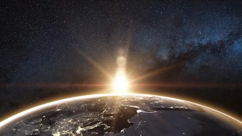 Sunrise view from space on Planet Earth Stock Photos