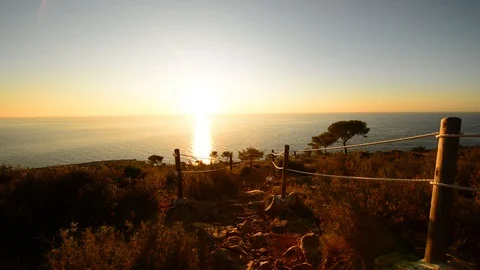 Sunrise at a viewpoint by the Oropesa Sea Video stock 120687782