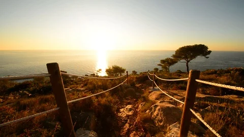 Sunrise at a viewpoint by the Oropesa Sea Stock Footage 120688013