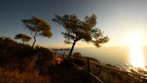 Sunrise at a viewpoint by the Oropesa Sea Stock Footage 120688567