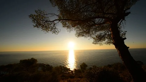 Sunrise at a viewpoint by the Oropesa Sea Video stock 120688828