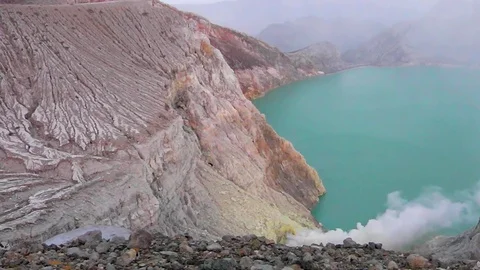 Sunrise on Volcano Ijen. Java island. Indonesia. Video stock 85295713