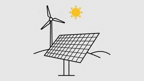Sunrise with windmill and solar panel on transparent background Video stock 346228667