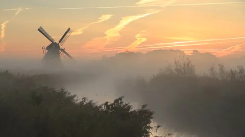 Sunrise at a windmill Stock Footage 133866509