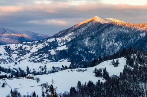 Sunrise in winter carpathians Stock Photos
