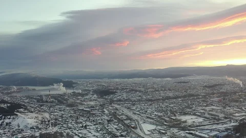 Sunrise in winter in the city of Beloretsk Stock Footage 119857670