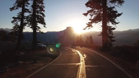 Sunrise in the Yosemite national park, aerial view Stock Footage
