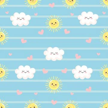 Suns and clouds pastel pattern イラスト素材