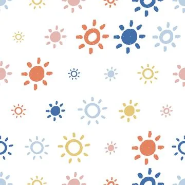 Suns Crayon Dithered Seamless Pattern. Vector seamless dithering pixel styl.. Stock Illustration