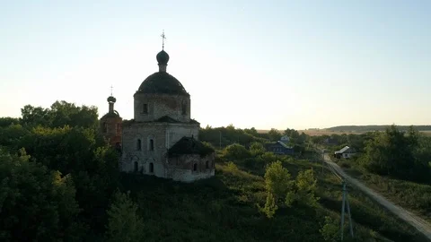 Sun's Rays from Behind the Abandoned Dome of the Church Stock Footage 110760961