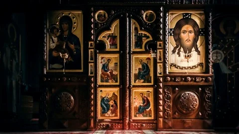 The Sun's Rays in the Church. Image of Jesus Christ in the Light of the Sun. Stock Footage 74335631