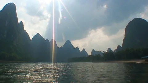 Sun's Rays &amp; Dragon's Backbone, South China Stock Footage 92394638
