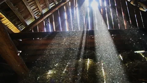 The sun's rays pass through the holes of the old attic HD 1920x1080 Stock Footage 116119088
