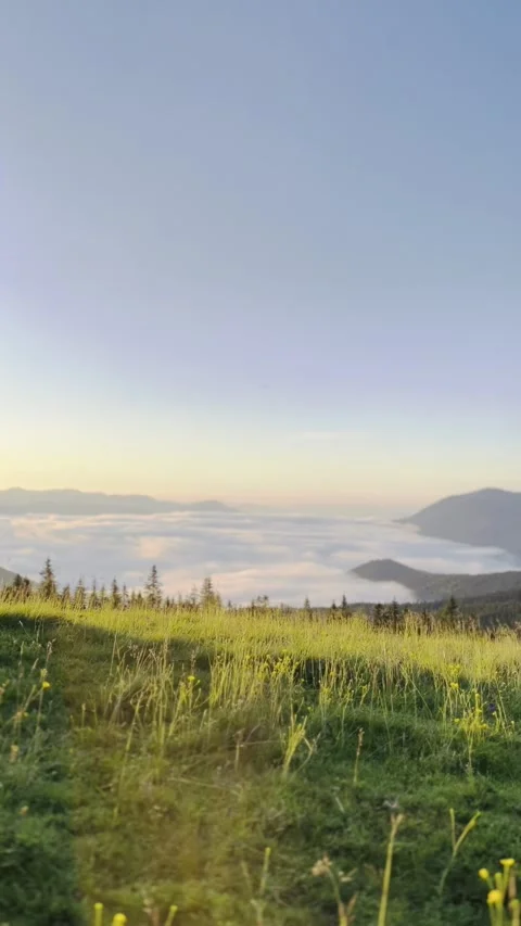 Sun's rays, sunrise in the mountains the river of clouds, above the sky Stock Footage 251622500